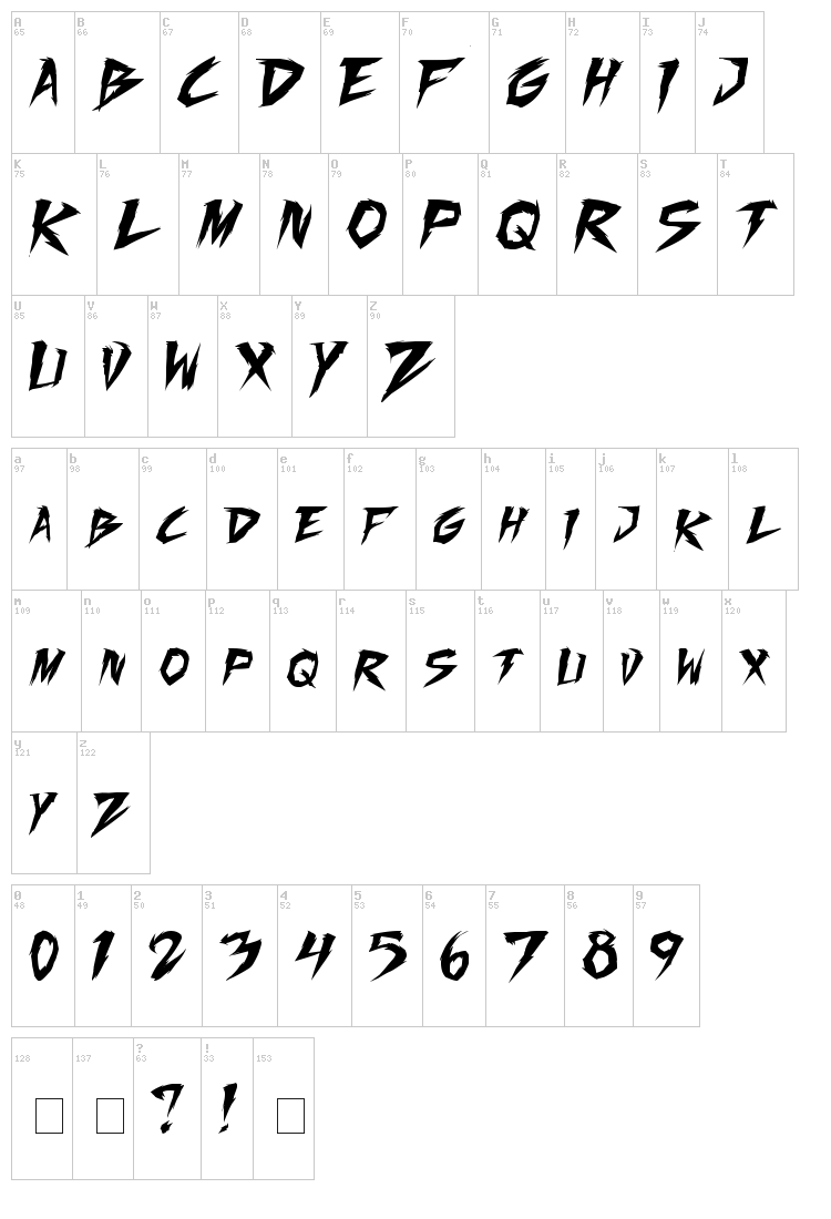 Fighting Spirit font map